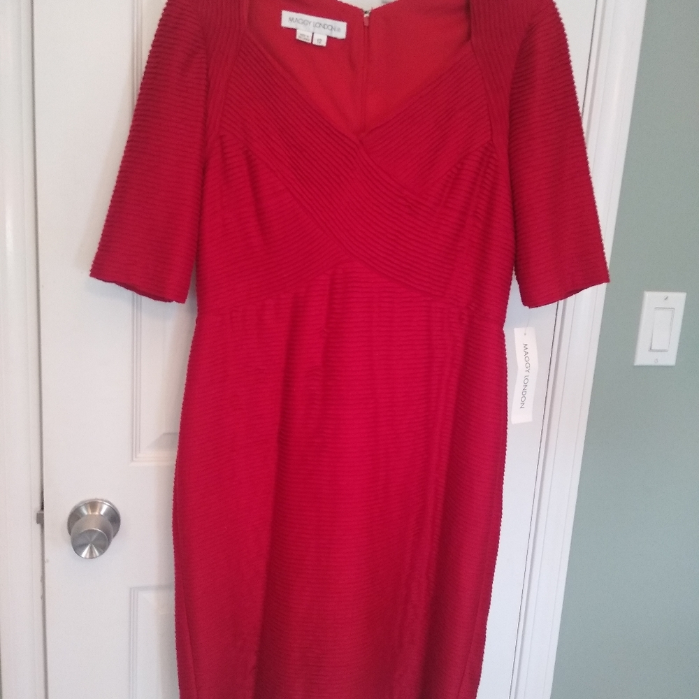 Maggie London Red Dress with All-Over Pleating, Size 12, New with tags.